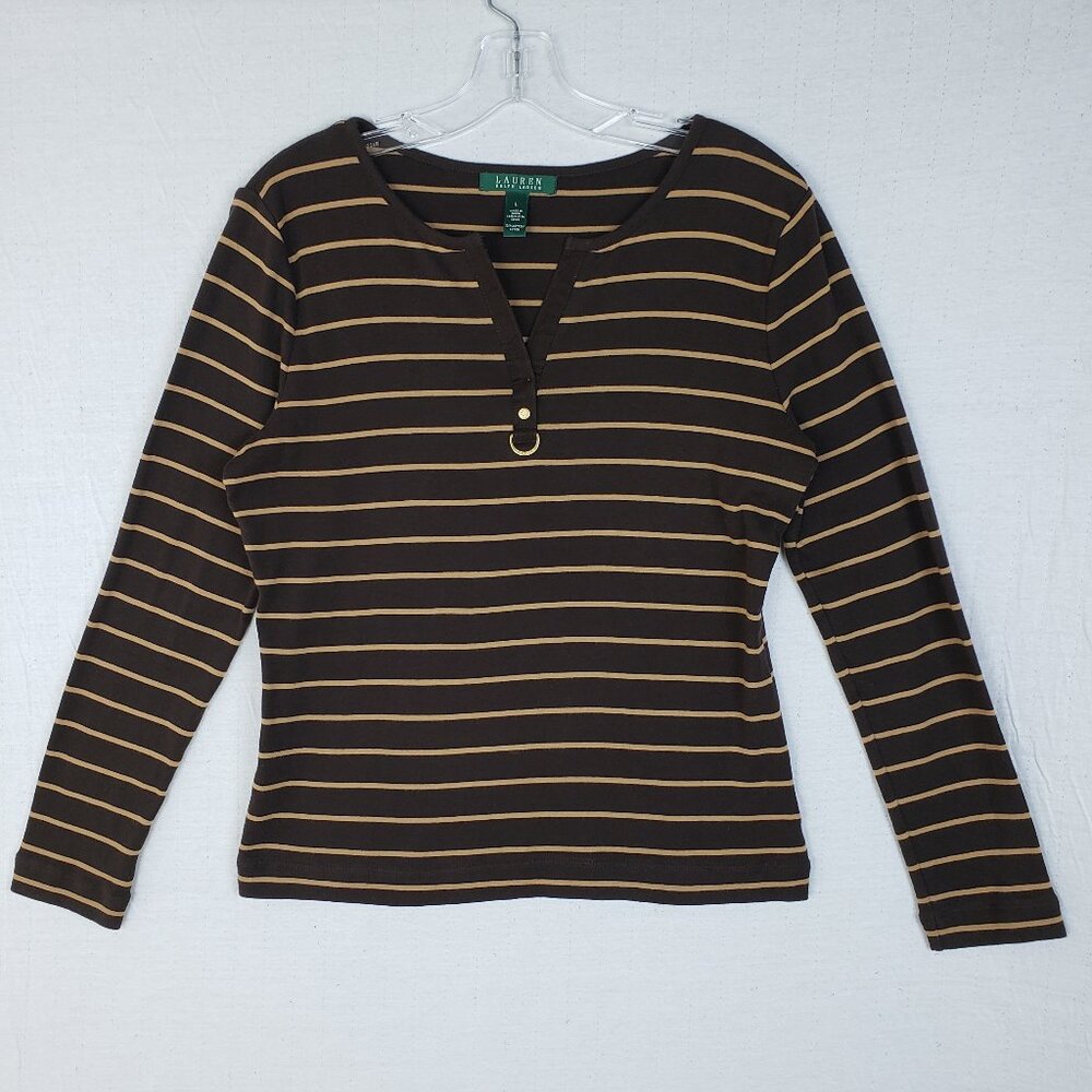 Vintage Ralph Lauren RLL Classic Striped Top Equestrian Preppy Long Sleeve Tee L